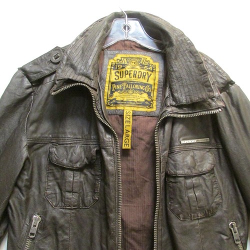 SuperDry Damen durchgehender Reißverschluss hochgeschlossen Kaffee Lederjacke Größe Large - Bild 4 von 20