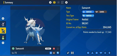 Pokemon Scarlet & Violet 6IV Shiny HISUIAN SAMUROTT Max EVs