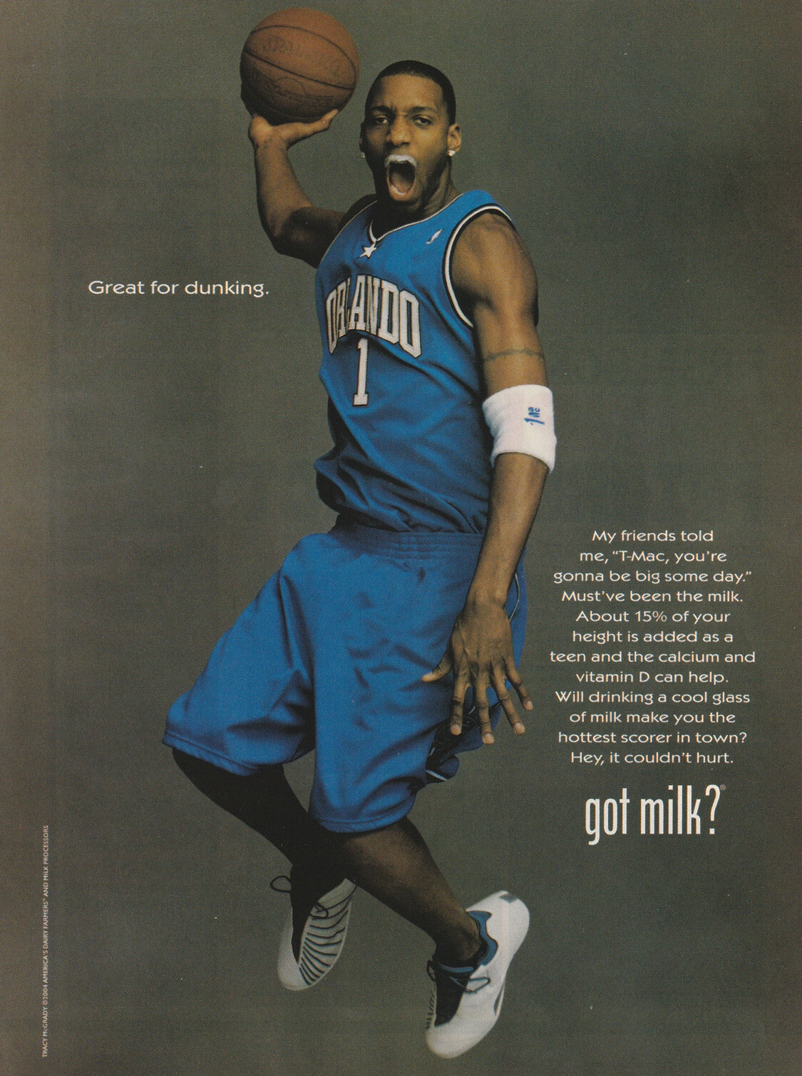 2004 T-Mac Tracy McGrady Got Milk Photo Great Dunking Print Ad 20x27cm GPM 188