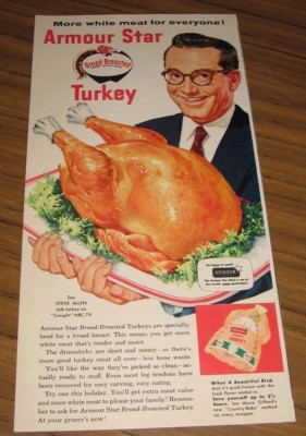 1955 Print Ad Armour Star Turkey TV Star Steve Allen