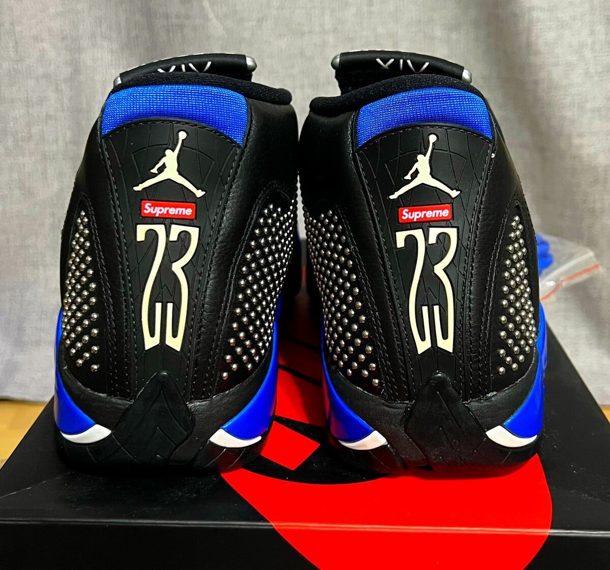 Nike Air Jordan 14 Retro X Supreme Black Varsity Royal Size 9 VNDS AUTHENTIC