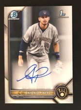 2022 Bowman Chrome Antonio Pinero 1st Bowman Milwaukee Brewers Auto Card #CPA-AP