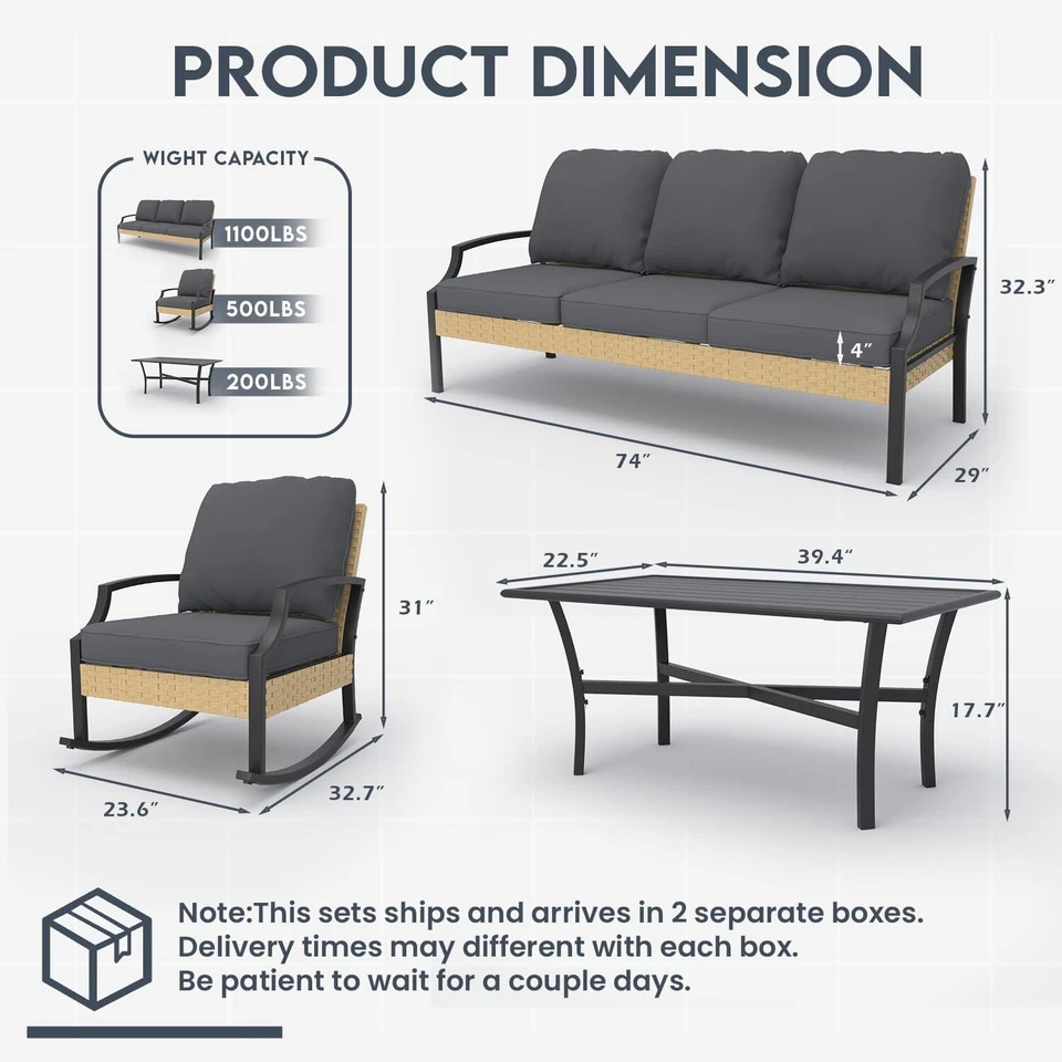 Набор уличной мебели для разговора из ротанга с журнальным столиком, креслом-качалкой - Изображение 4 из 4