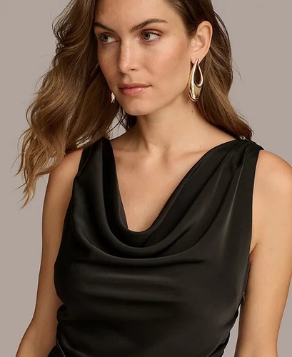 $289 Donna Karan Women's Cowlneck Gown, BLACK, SIZE-8 - 第 2/4 張圖片