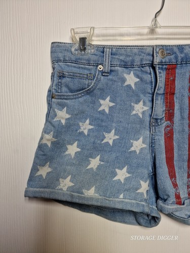 Cat & Jack Cutoff Shorts Girls XL Blue Denim Stretch 5-Pocket American Flag - Picture 2 of 11