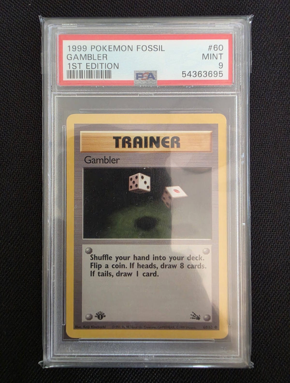 PSA 9 1999 Pokemon TCG Fossil 1st Edition Gambler Trainer 60/62 Mint