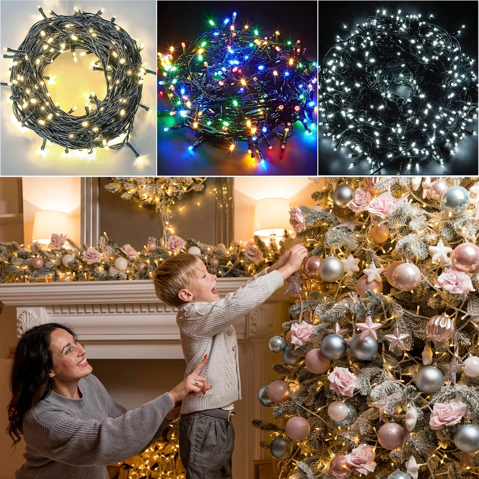 TRIMMING SHOP LED Cluster Christmas Tree String Fairy Lights Indoor Outdoor Timer 8 Functions