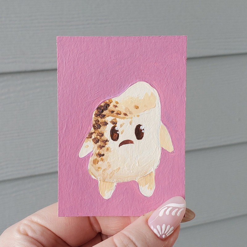 ACEO Original Acrylic Painting Marshmallow Toasty 2.5x3.5 by Hannah Strack