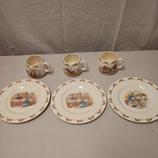 VTG Royal Doulton Bunnykins English China 6 Piece Child Dish Set Plate Cups