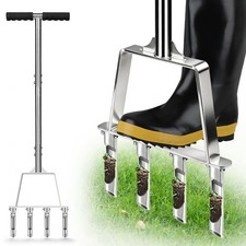 Core Aerator Lawn Tool Manual Lawn Aerator Tool with 4 Hollow Tines Non-Clogg...