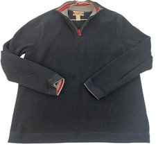 Eddie Bauer Sweater Mens XL Navy Sport Shop 1/4 Zip Cotton Ribbed Pullover
