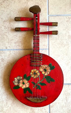 Antique Chinese 4 String Short Wood YUEQIN Moon Guitar Lute Handpainted #867