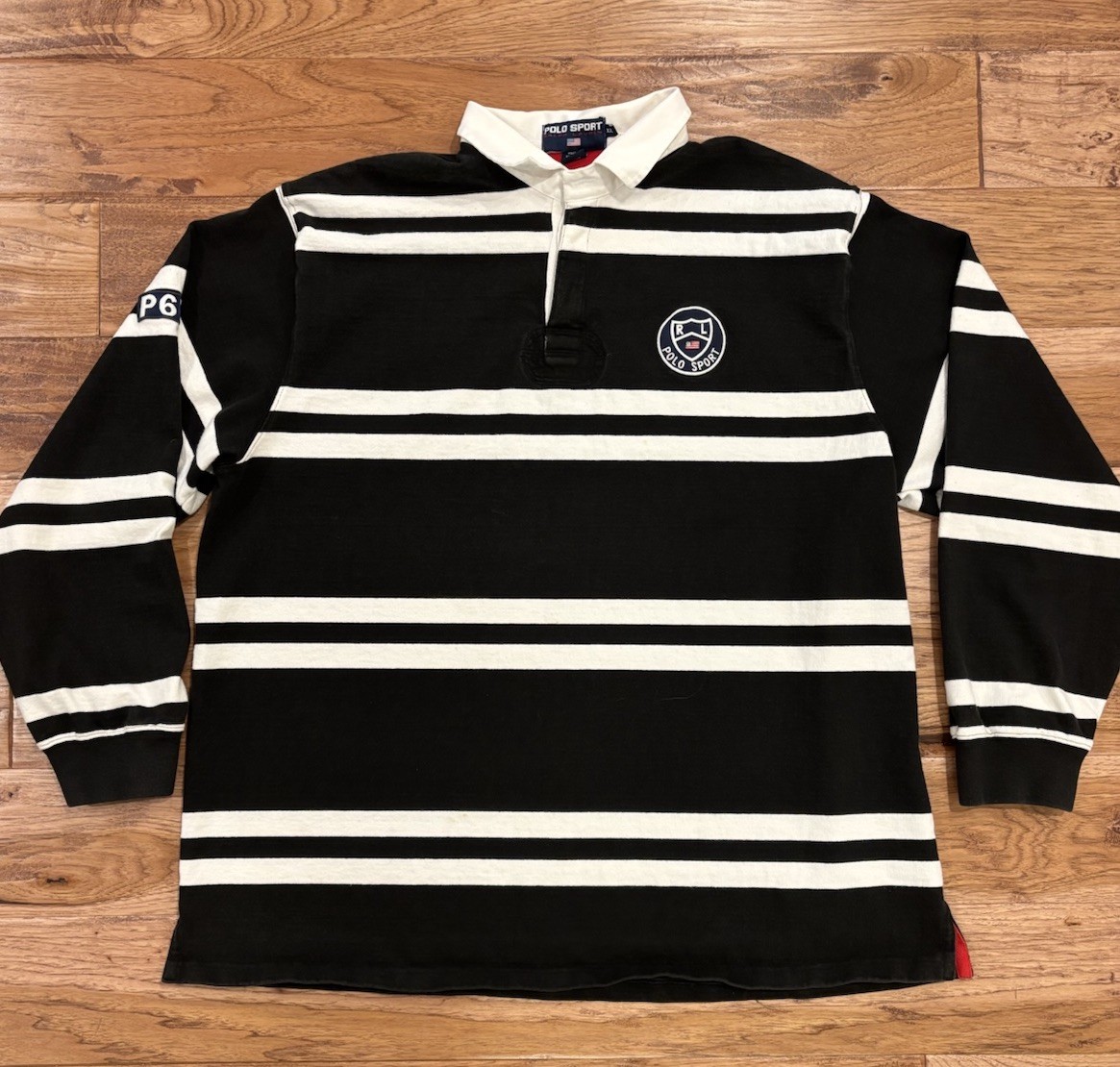 Vintage Polo Sport Ralph Lauren Striped Rugby Shirt RL Flag Polo Sport Patch 2XL