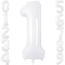 White Number 1 Balloon 40 Inch, Big Large Foil Helium Number Balloons, Giant ...