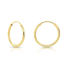 14k Yellow Gold Endless Hoop Earrings, 14k Gold Thin Hoop Earrings, Cartilage...