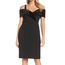 Eliza J Black Velvet Contrast Cocktail Evening Sheath Dress Sz 10 LBD Sweetheart