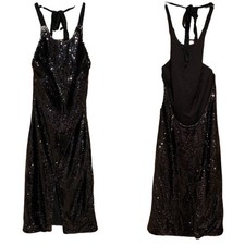 NWT Fame & Partners Black Sequin Halter Backless Sheath Dress Size 6 Cocktail