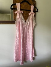 Vintage 1990s Pink Satin Lace Heart Bow Coquette Romantic Slip Size 18 Solange