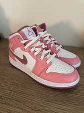 Nike Air Jordan 1 Mid Top Colorblock Pink/White Leather Lace-Up Kids