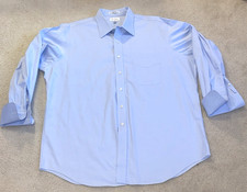 Paul Fredrick Men s Dress Shirt Blue Size 17.5 x 34 French Cuff Cotton