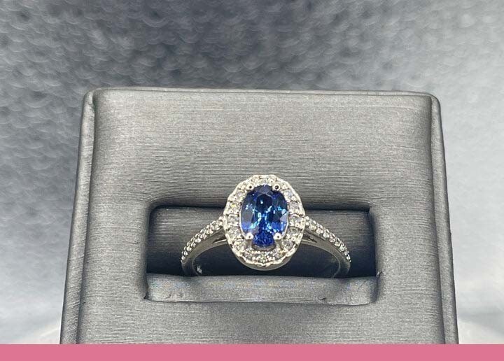 2Ct Oval Cut Simulated Blue Sapphire Halo Engagement Ring 14k White Gold Plated