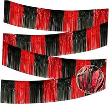 4 Pack 10 Feet Black Red Parade Floats Foil Fringe Garland Metallic Black, Red