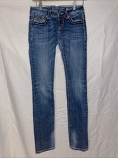 Miss Me Jeans Women  s Sz 26 IRENE SKINNY Flap Pocket Heavy Stitched Inseam 32"