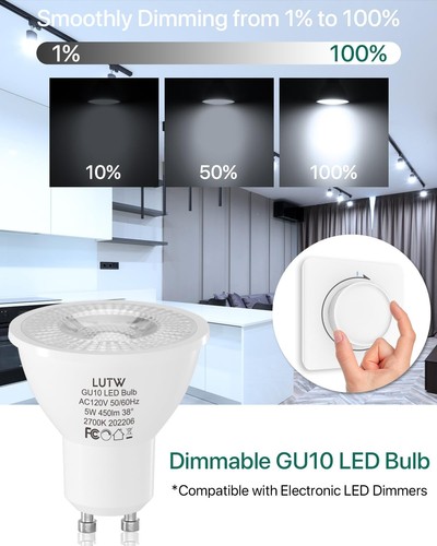 GU10 LED Light Bulbs Dimmable, 40W Halogen Equivalent, Cool White 6000K 450 L... - Picture 4 of 9