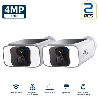 WiFi6 2.4G/5G Solar Battery Powered Wireless Security Camera Outdoor 2.5K 2PACK