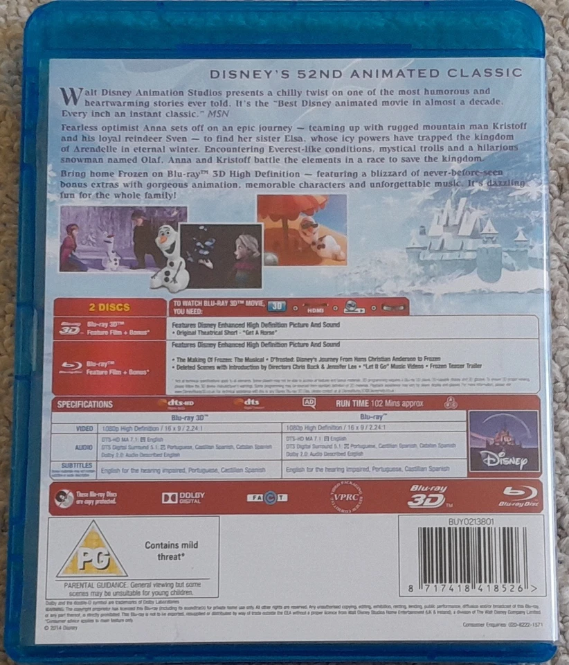 FROZEN BLU-RAY 3D + 2D DISNEY - Image 2 of 2