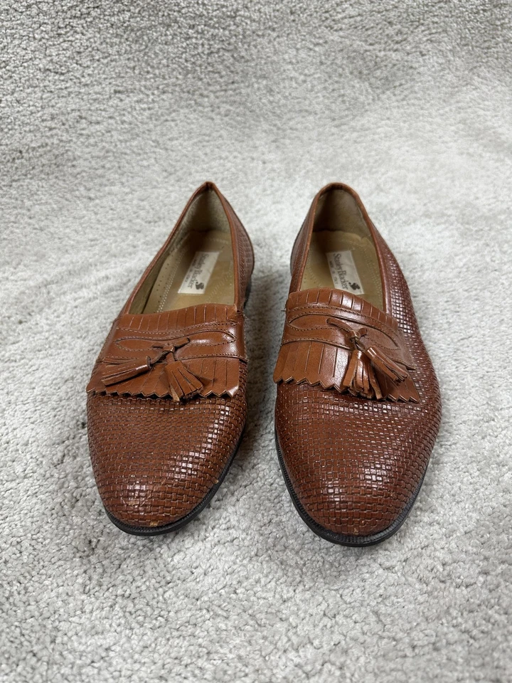 Stanley Blacker Loafer Shoes Mens Size 10 Brown Leather Tassel Woven Italy 74060 - Image 2 of 4