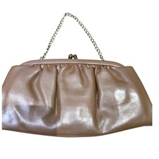 Vintage 1970s Brown Framed Clutch Purse Gold Chain Kiss Lock Evening Bag