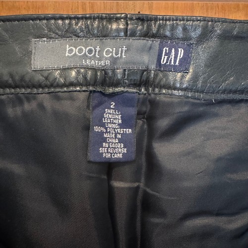 Vintage GAP Bootcut Lederhose Damen 2 schwarz Echtleder Y2K Herbst 2000er - Bild 6 von 10
