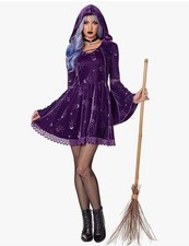 Spirit Purple Celestial COVEN Hooded Dress WITCH COSTUME Large W/ Hat