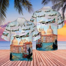 Alitalia Airbus A319 100 Hawaiian Shirt Aloha Summer Casual Beachwear
