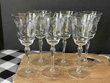 6 Vintage Floral Pattern Etched Cocktail Wine Glasses Barware ￼