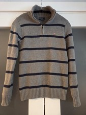 Polo Ralph Lauren Kids L 14-16 Striped 1/4 Zip Pullover Sweater Navy Blue Grey