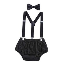 Baby Boys Cake Smash Outfit, 1st Birthday Suspenders Bow Tie Set Black