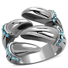 Women's Claw Design Ring, Stainless Steel, Crystal in Blue, High Polished