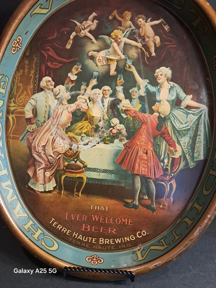 Terre Haute Brewing Champagne Velvet Tray Oval Rare - Image 3 of 4