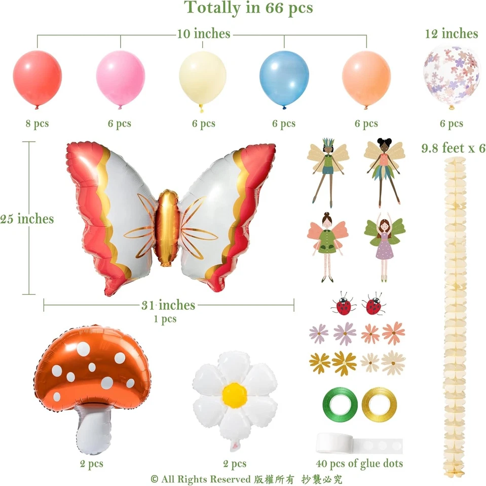 Suministros para fiestas de hadas del bosque: globos, telón de fondo, guirnalda, baby shower Foto 2 de 4