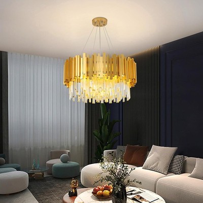 Gold Crystal Chandelier,Modern Luxury Round Chandeliers for Dining Room Foyer