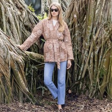 SOLD OUT Julia Amory Hazel Wrap Jacket- Brown/ White Geometric Quilted