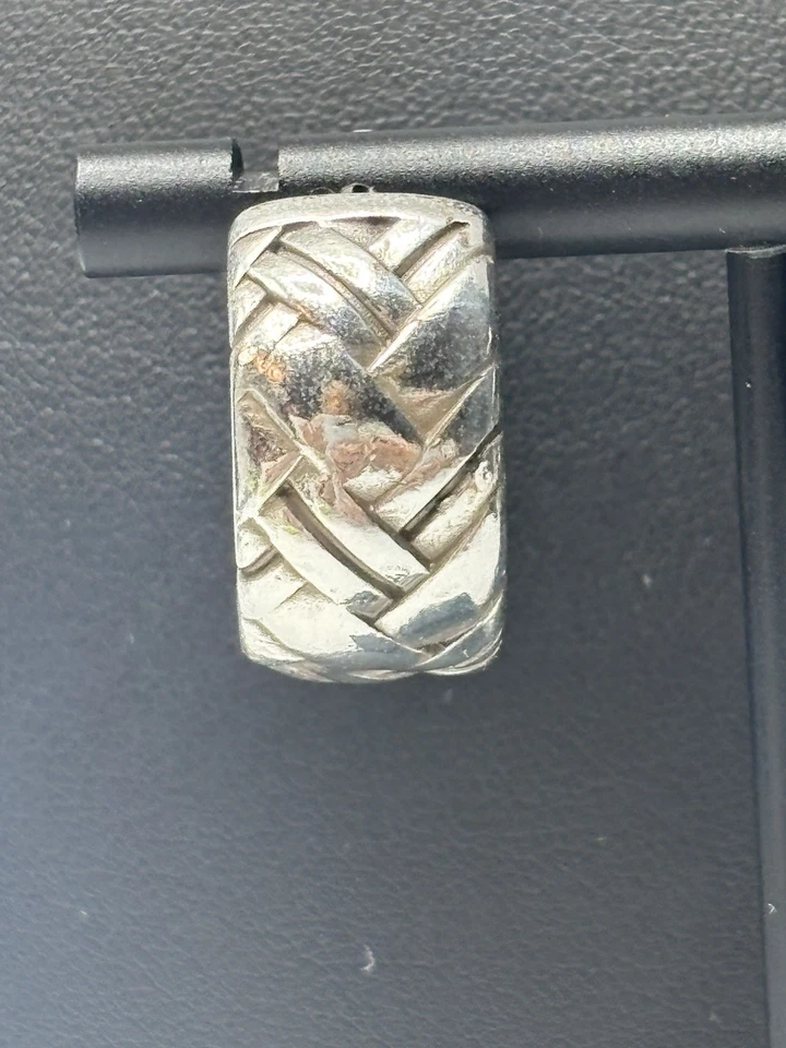 Sterling Silver Hoop Earrings Ribbed Braided Woven 1” Chunky Statement - Image 3 of 4