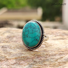 Handmade Turquoise Ring: 925 Sterling Silver Boho Gemstone Ring Jewelry All Size