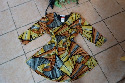 MAGNA Tunika Long Shirt 44 46 NEU gelb grau Grafik warm A-Form Stretch LAGENLOOK