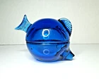 Vintage Anchor Hocking Cobalt Blue Glass Fish Trinket Dish Rare Mint Condition