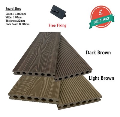 3,6m Premium Verbund Terrassendielen 2 Farben, Holzmaserung, MUSTERPAKET.