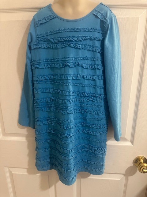 Hanna Andersson Girls Size 10 Blue Long Sleeve Dress With Ruffles