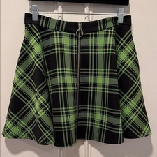 Hot Topic Green Plaid Skirt School Girl Punk Size M Full Zip Goth Grunge Witchy